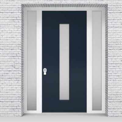 9.single Door With Two Side Panels Plain With Central Glass Sapphire Blue (ral5003)