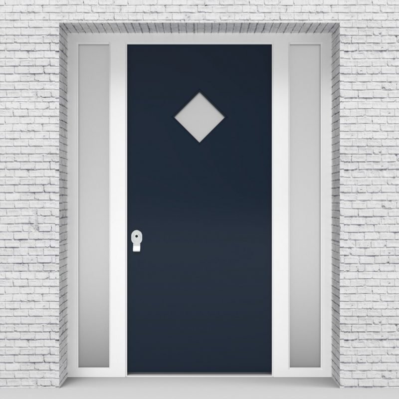 9.single Door With Two Side Panels Plain With Diamond Pane Sapphire Blue (ral5003)