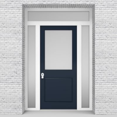 9.single Door With Two Side Panels And Transom 2 Panel With A Large Sapphire Blue (ral5003)