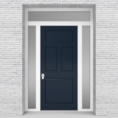 9.single Door With Two Side Panels And Transom Edwardian 4 Panel Sapphire Blue (ral5003)