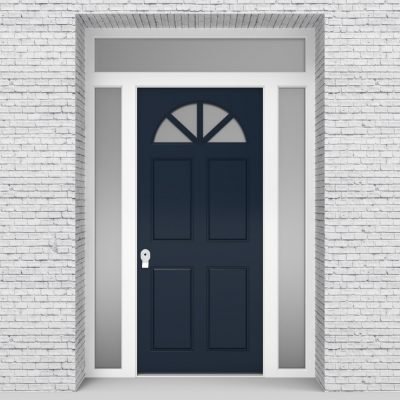 9.single Door With Two Side Panels And Transom Edwardian 4 Panel With Arched Glass Pane Sapphire Blue (ral5003)