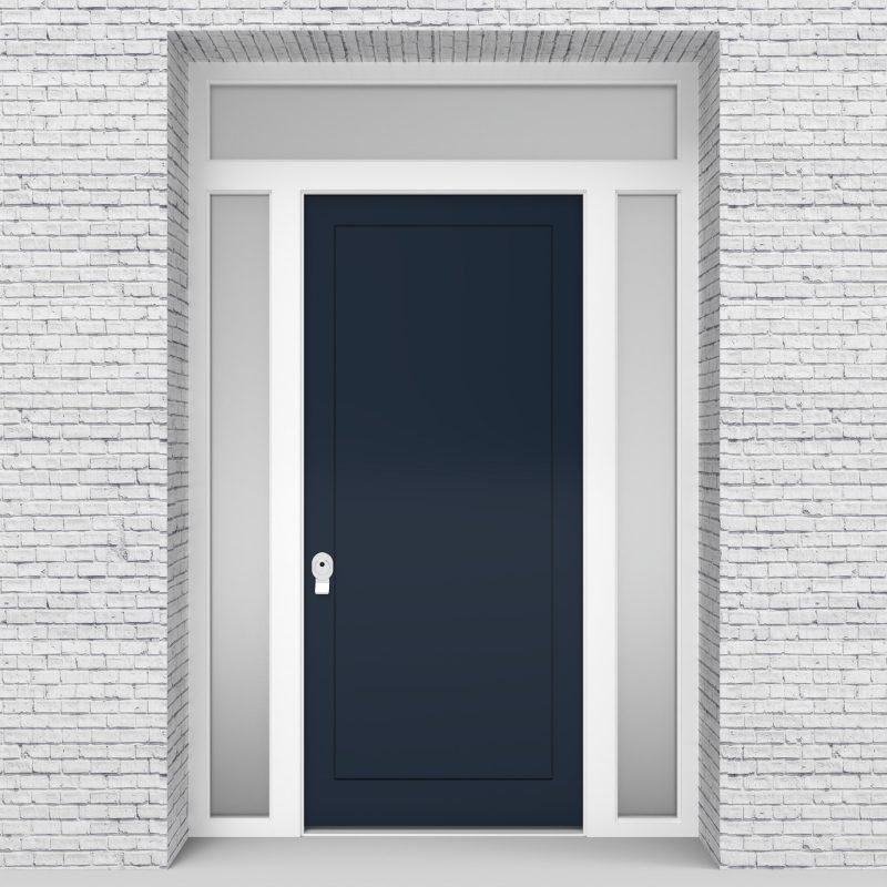9.single Door With Two Side Panels And Transom One Panel Sapphire Blue (ral5003)
