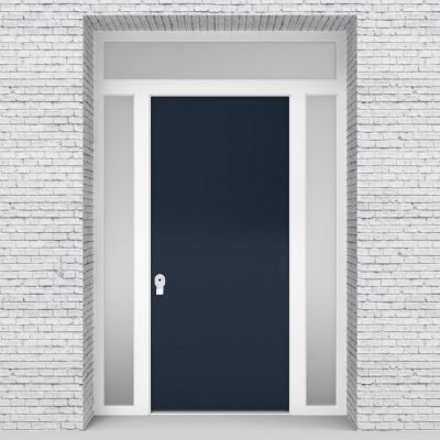 9.single Door With Two Side Panels And Transom Plain Sapphire Blue (ral5003)