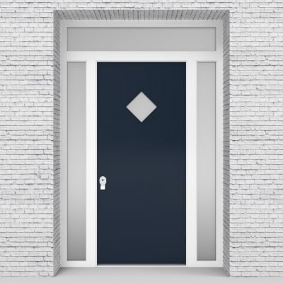 9.single Door With Two Side Panels And Transom Plain With Diamond Pane Sapphire Blue (ral5003)