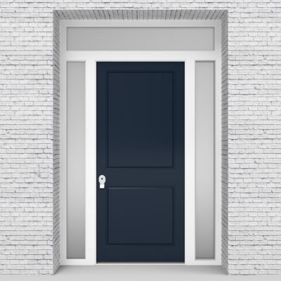 9.single Door With Two Side Panels And Transom Two Panel Sapphire Blue (ral5003)