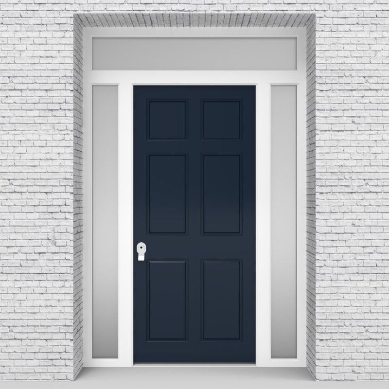 9.single Door With Two Side Panels And Transom Victorian 6 Panel Sapphire Blue (ral5003)