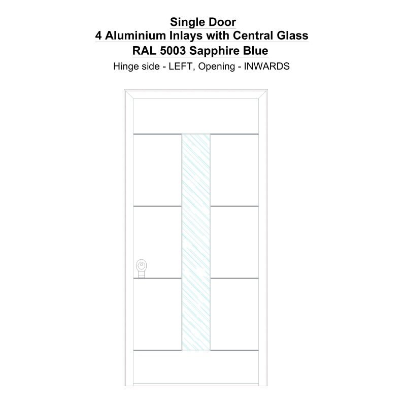 Sd 4 Aluminium Inlays With Central Glass Ral 5003 Sapphire Blue Security Door