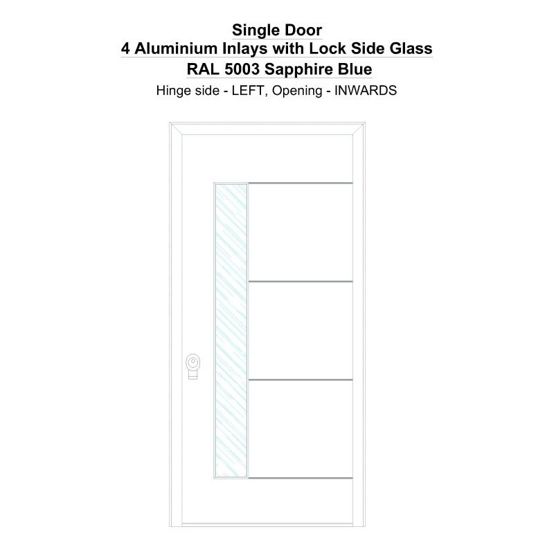 Sd 4 Aluminium Inlays With Lock Side Glass Ral 5003 Sapphire Blue Security Door
