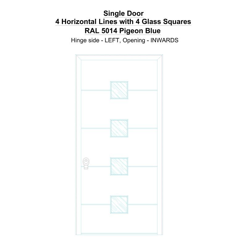 Sd 4 Horizontal Lines With 4 Glass Squares Ral 5014 Pigeon Blue Security Door