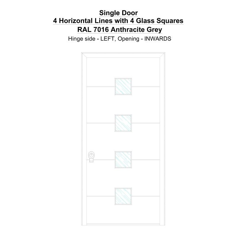 Sd 4 Horizontal Lines With 4 Glass Squares Ral 7016 Anthracite Grey Security Door