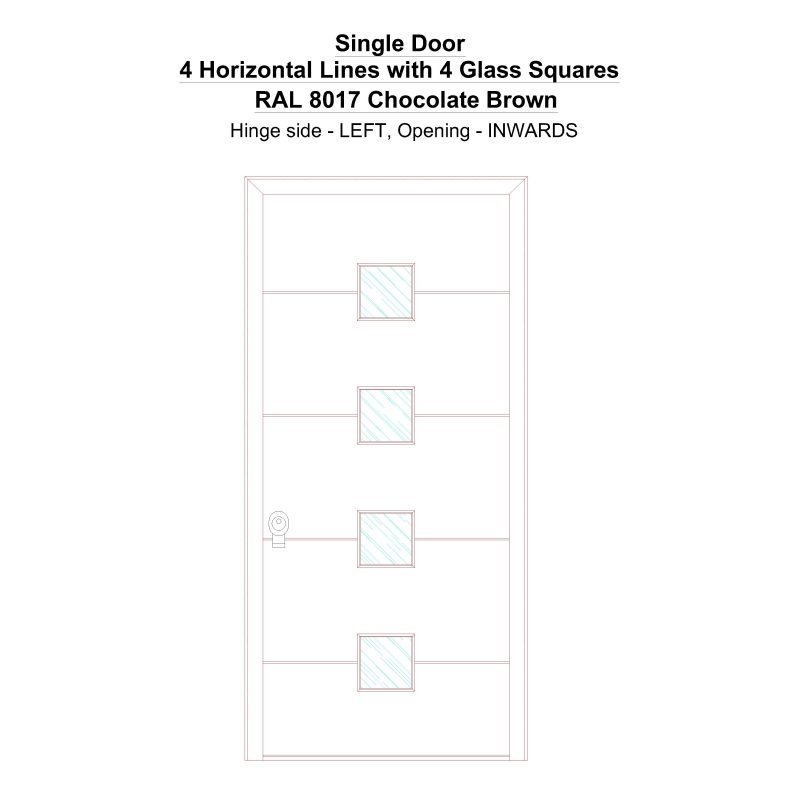 Sd 4 Horizontal Lines With 4 Glass Squares Ral 8017 Chocolate Brown Security Door