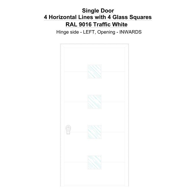 Sd 4 Horizontal Lines With 4 Glass Squares Ral 9016 Traffic White Security Door