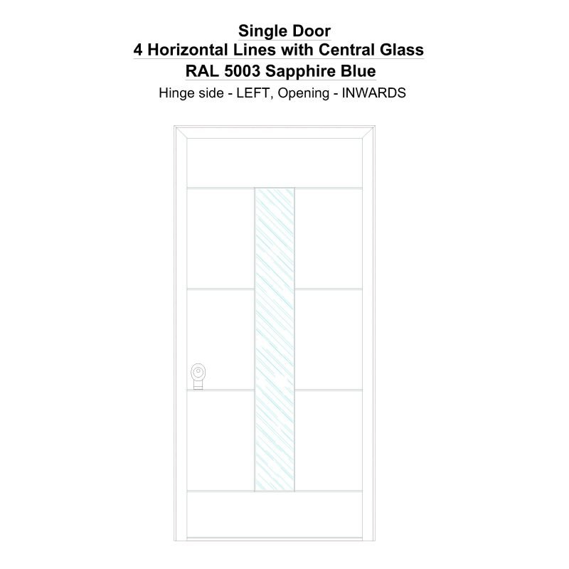 Sd 4 Horizontal Lines With Central Glass Ral 5003 Sapphire Blue Security Door