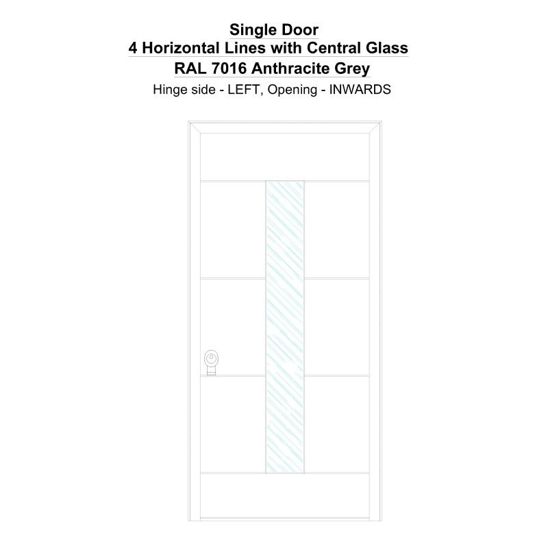 Sd 4 Horizontal Lines With Central Glass Ral 7016 Anthracite Grey Security Door