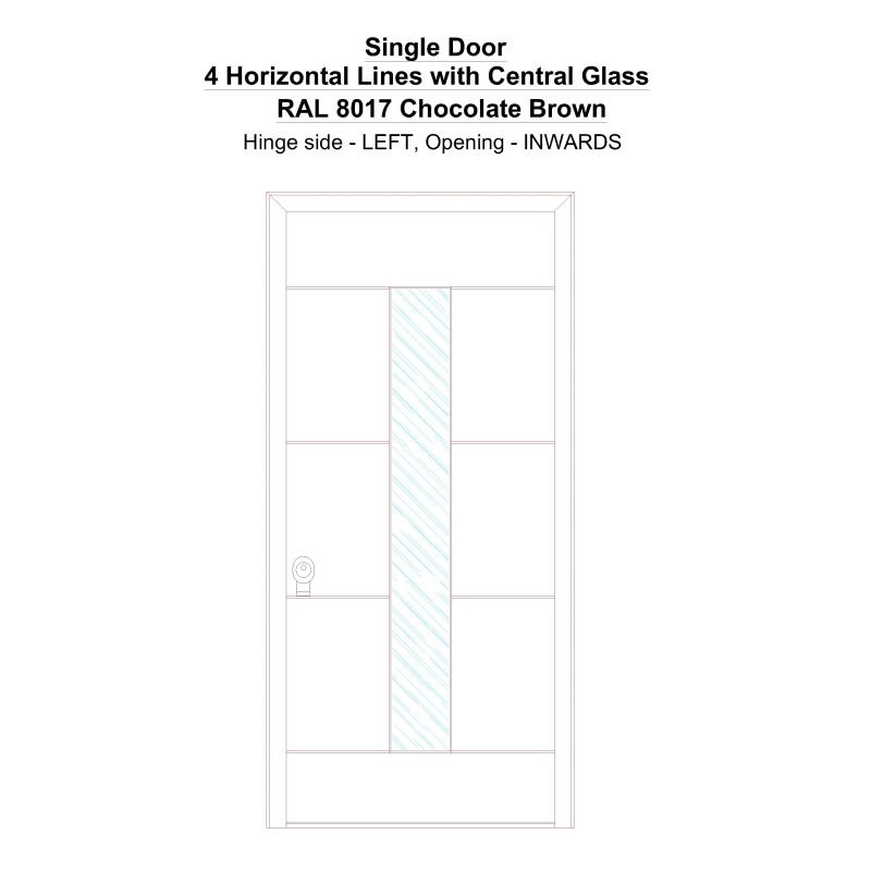 Sd 4 Horizontal Lines With Central Glass Ral 8017 Chocolate Brown Security Door