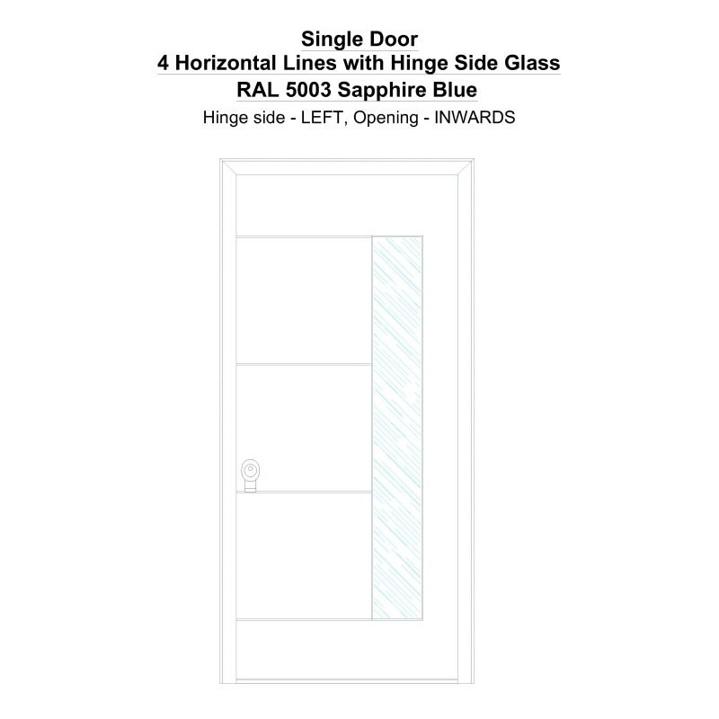 Sd 4 Horizontal Lines With Hinge Side Glass Ral 5003 Sapphire Blue Security Door