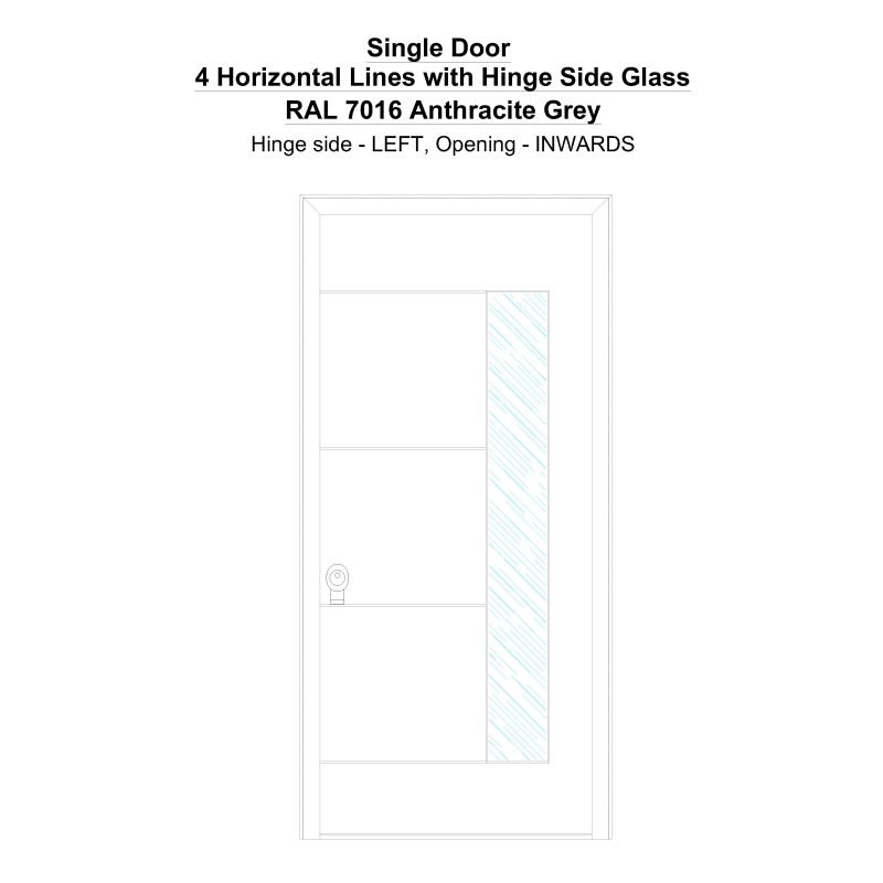 Sd 4 Horizontal Lines With Hinge Side Glass Ral 7016 Anthracite Grey Security Door