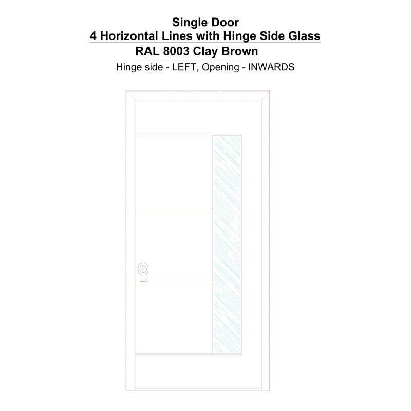Sd 4 Horizontal Lines With Hinge Side Glass Ral 8003 Clay Brown Security Door