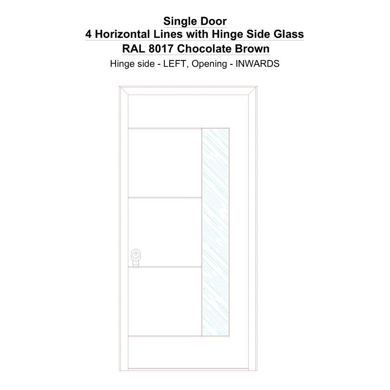 Sd 4 Horizontal Lines With Hinge Side Glass Ral 8017 Chocolate Brown Security Door