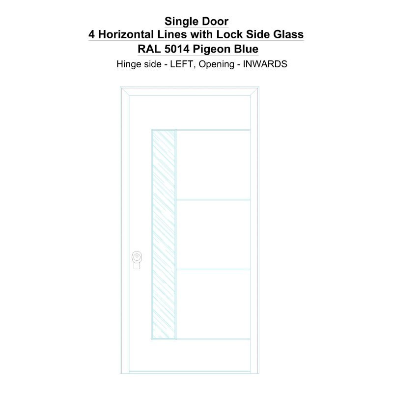 Sd 4 Horizontal Lines With Lock Side Glass Ral 5014 Pigeon Blue Security Door