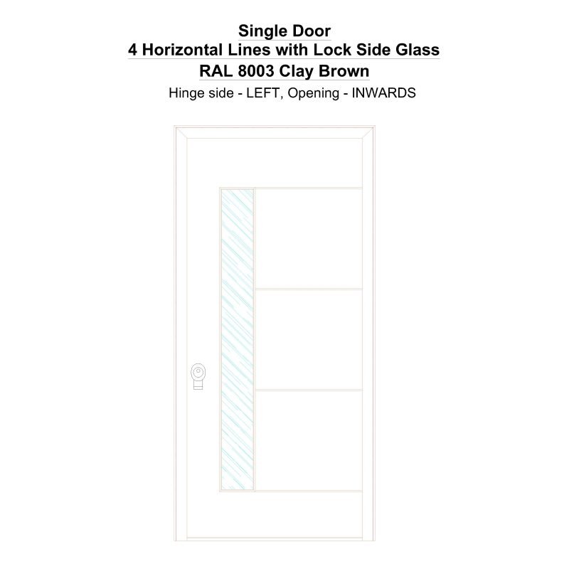 Sd 4 Horizontal Lines With Lock Side Glass Ral 8003 Clay Brown Security Door