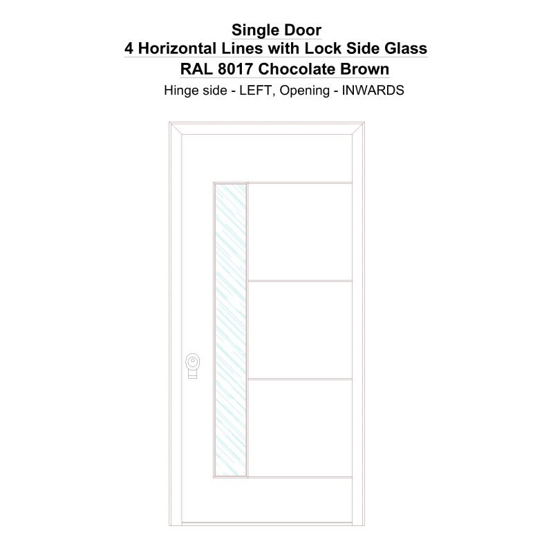 Sd 4 Horizontal Lines With Lock Side Glass Ral 8017 Chocolate Brown Security Door