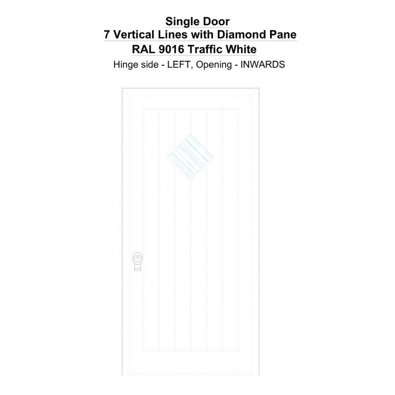 Sd 7 Vertical Lines With Diamond Pane Ral 9016 Traffic White Security Door