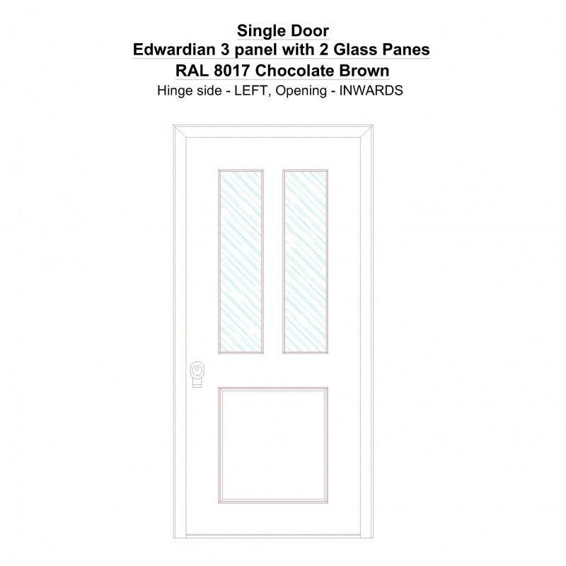 Sd Edwardian 3 Panel With 2 Glass Panes Ral 8017 Chocolate Brown Security Door