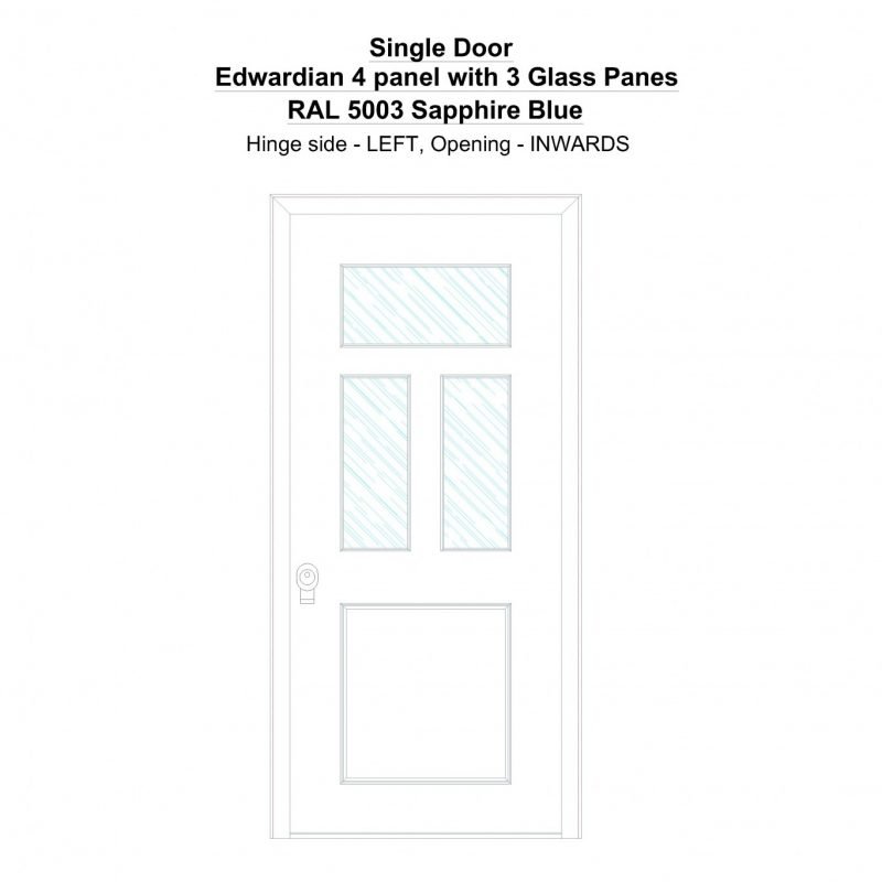 Sd Edwardian 4 Panel With 3 Glass Panes Ral 5003 Sapphire Blue Security Door