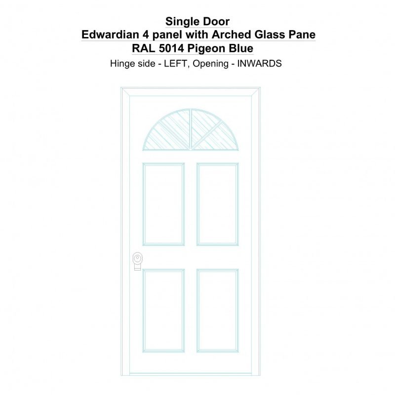 Sd Edwardian 4 Panel With Arched Glass Pane Ral 5014 Pigeon Blue Security Door