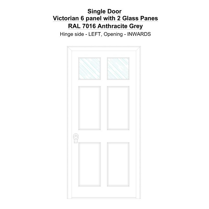 Sd Victorian 6 Panel With 2 Glass Panes Ral 7016 Anthracite Grey Security Door
