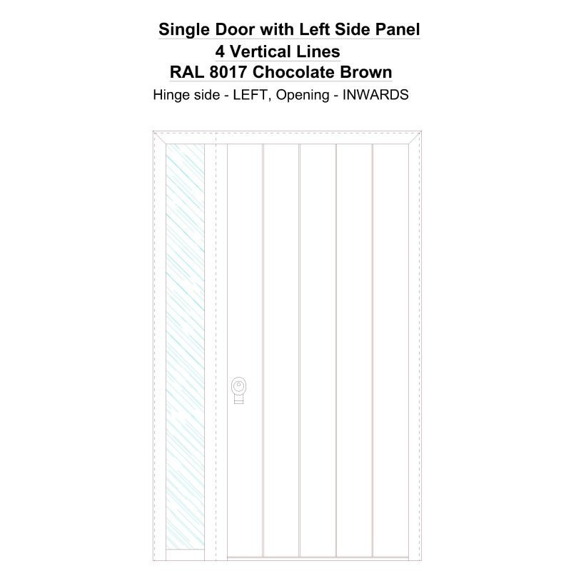 Sd1sp( Left) 4 Vertical Lines Ral 8017 Chocolate Brown Security Door