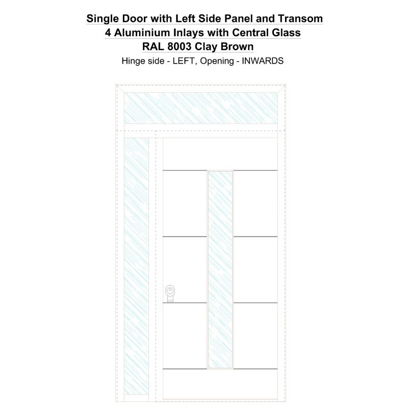 Sd1spt(left) 4 Aluminium Inlays With Central Glass Ral 8003 Clay Brown Security Door