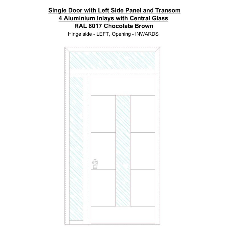 Sd1spt(left) 4 Aluminium Inlays With Central Glass Ral 8017 Chocolate Brown Security Door