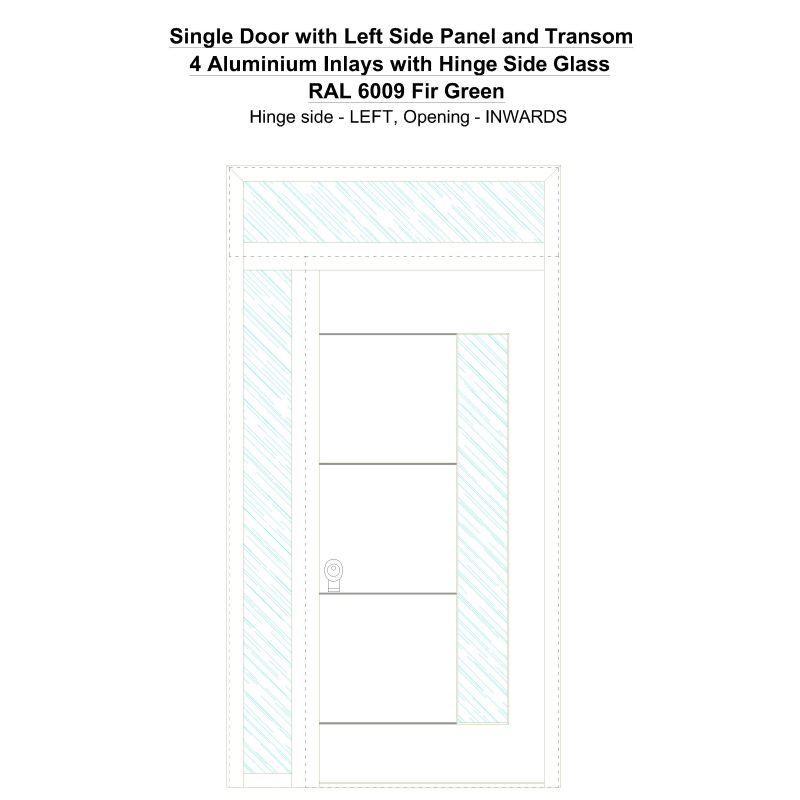 Sd1spt(left) 4 Aluminium Inlays With Hinge Side Glass Ral 6009 Fir Green Security Door