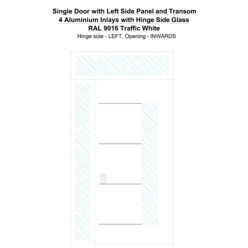 Sd1spt(left) 4 Aluminium Inlays With Hinge Side Glass Ral 9016 Traffic White Security Door