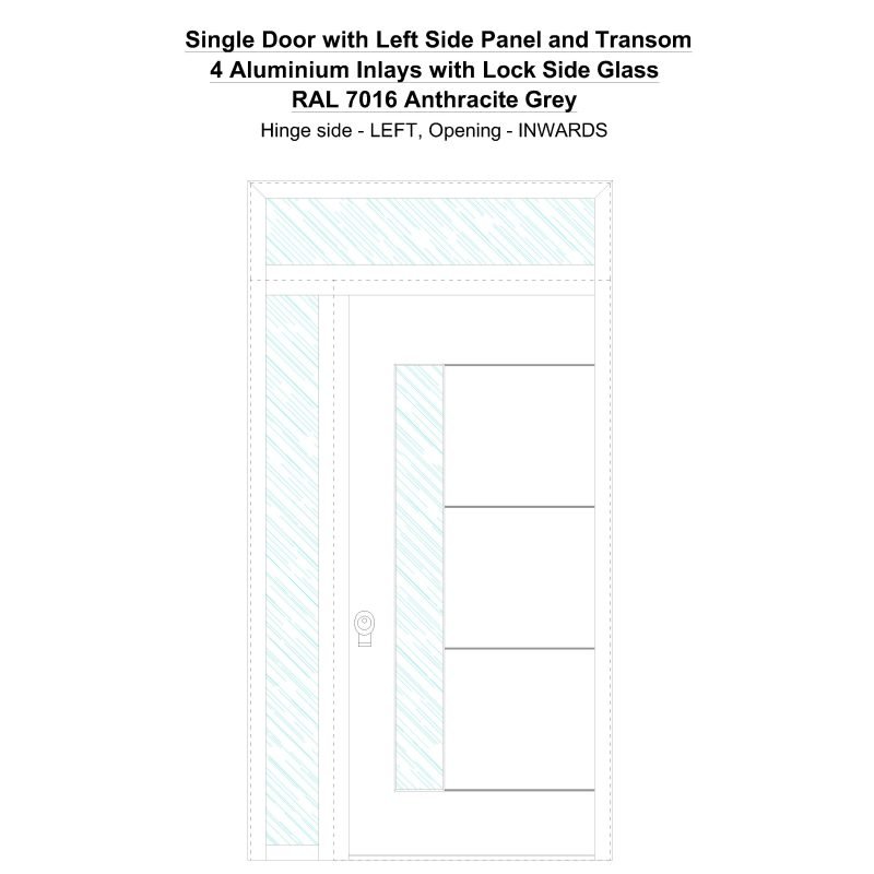 Sd1spt(left) 4 Aluminium Inlays With Lock Side Glass Ral 7016 Anthracite Grey Security Door