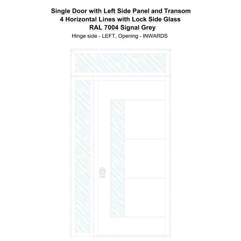 Sd1spt(left) 4 Horizonral Lines With Lock Side Glass Ral 7004 Signal Grey Security Door