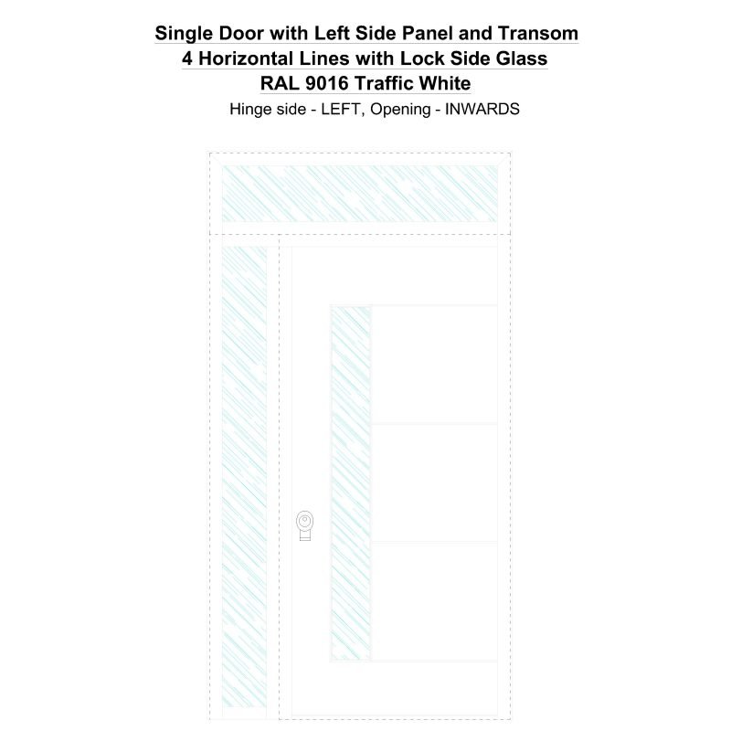 Sd1spt(left) 4 Horizonral Lines With Lock Side Glass Ral 9016 Traffic White Security Door