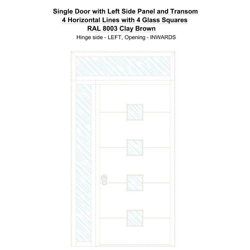 Sd1spt(left) 4 Horizontal Lines With 4 Glass Squares Ral 8003 Clay Brown Security Door