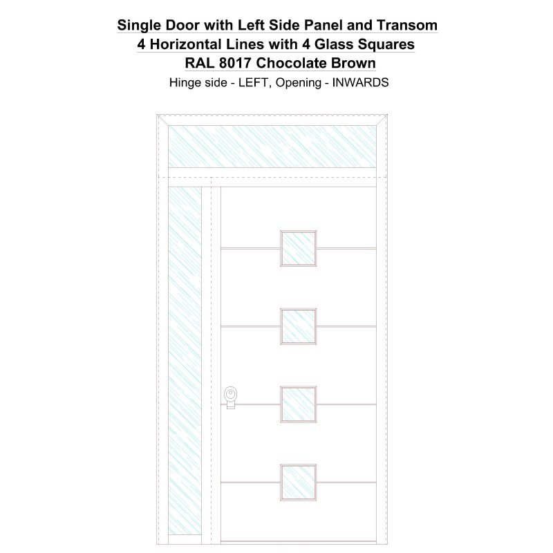 Sd1spt(left) 4 Horizontal Lines With 4 Glass Squares Ral 8017 Chocolate Brown Security Door