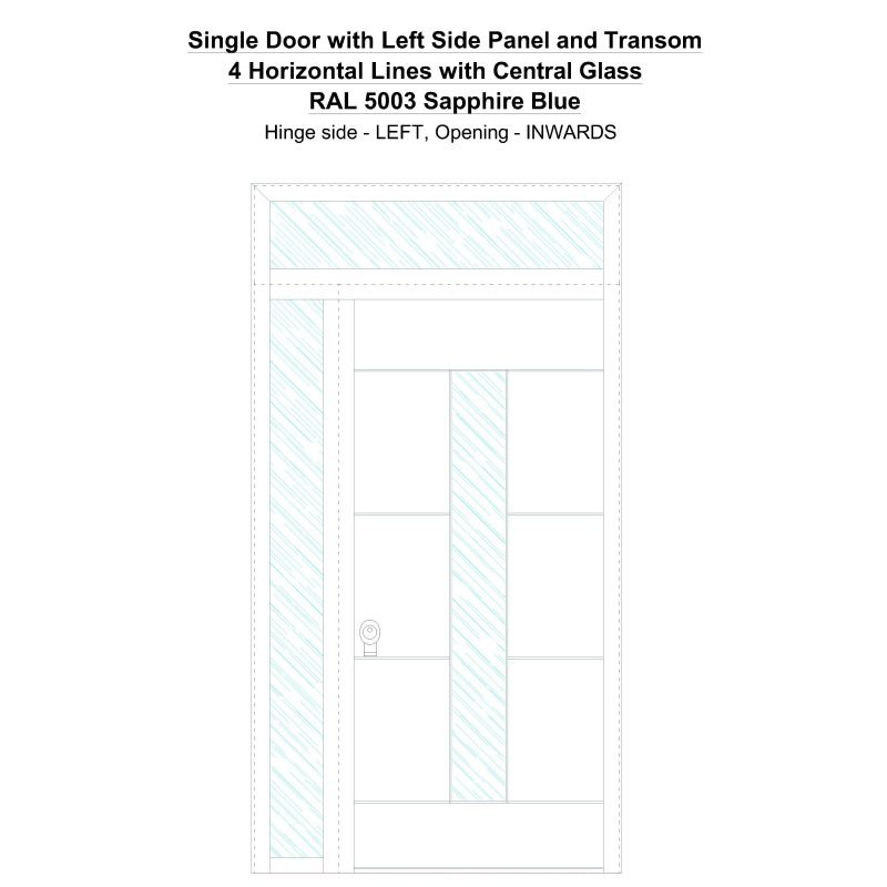 Sd1spt(left) 4 Horizontal Lines With Central Glass Ral 5003 Sapphire Blue Security Door