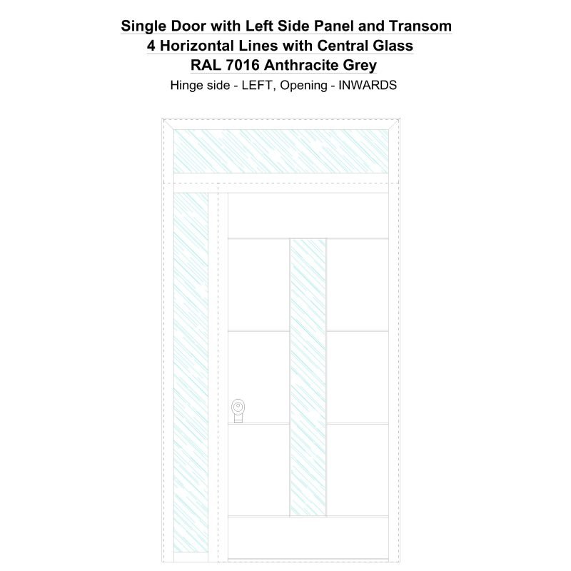 Sd1spt(left) 4 Horizontal Lines With Central Glass Ral 7016 Anthracite Grey Security Door