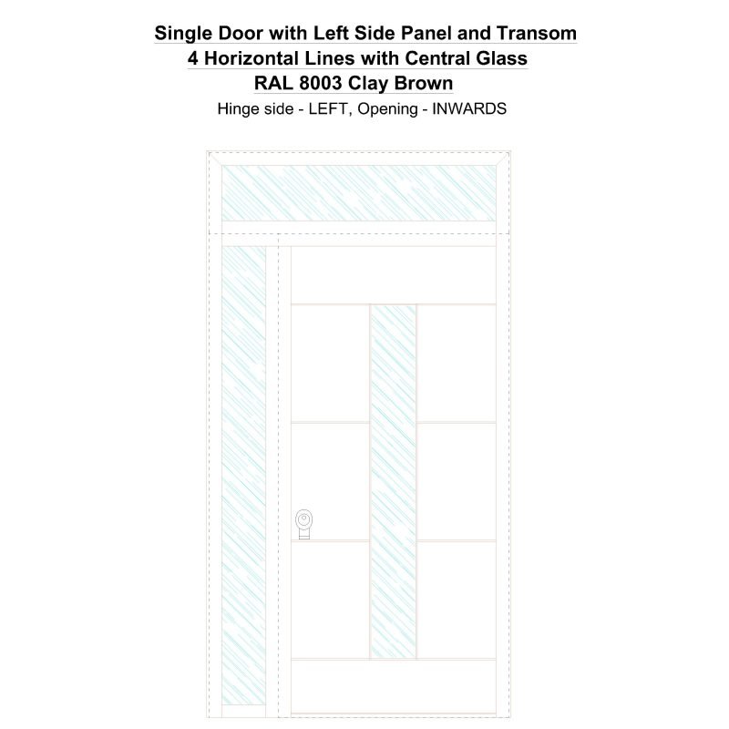 Sd1spt(left) 4 Horizontal Lines With Central Glass Ral 8003 Clay Brown Security Door