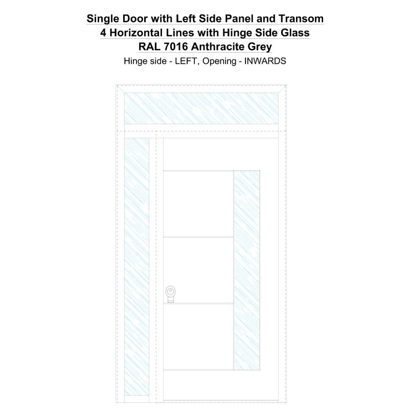 Sd1spt(left) 4 Horizontal Lines With Hinge Side Glass Ral 7016 Anthracite Grey Security Door