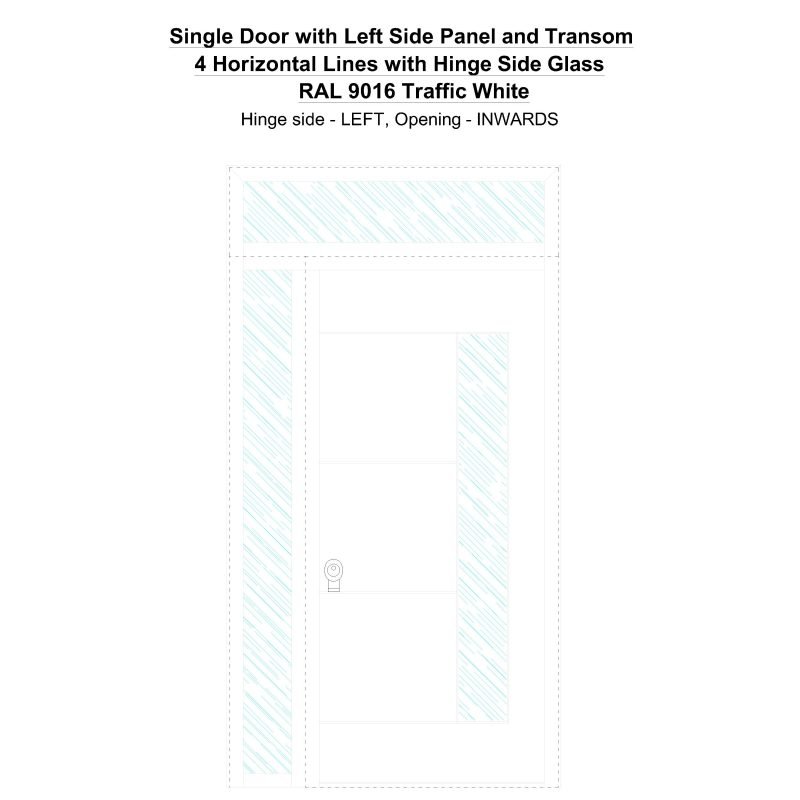 Sd1spt(left) 4 Horizontal Lines With Hinge Side Glass Ral 9016 Traffic White Security Door