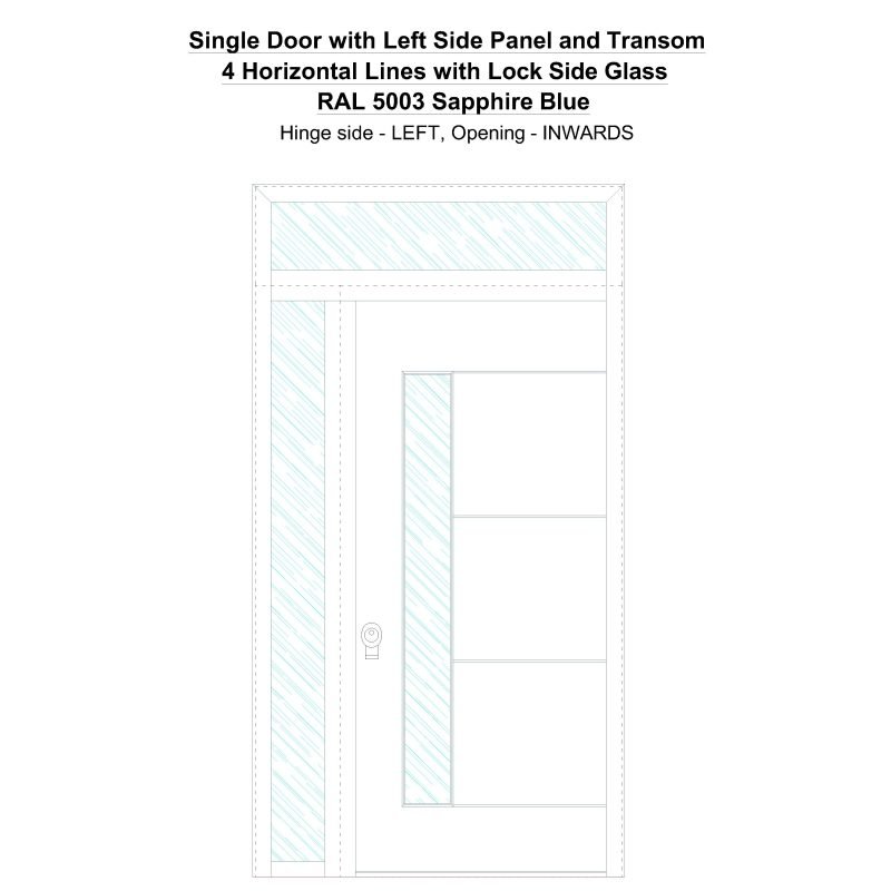 Sd1spt(left) 4 Horizontal Lines With Lock Side Glass Ral 5003 Sapphire Blue Security Door