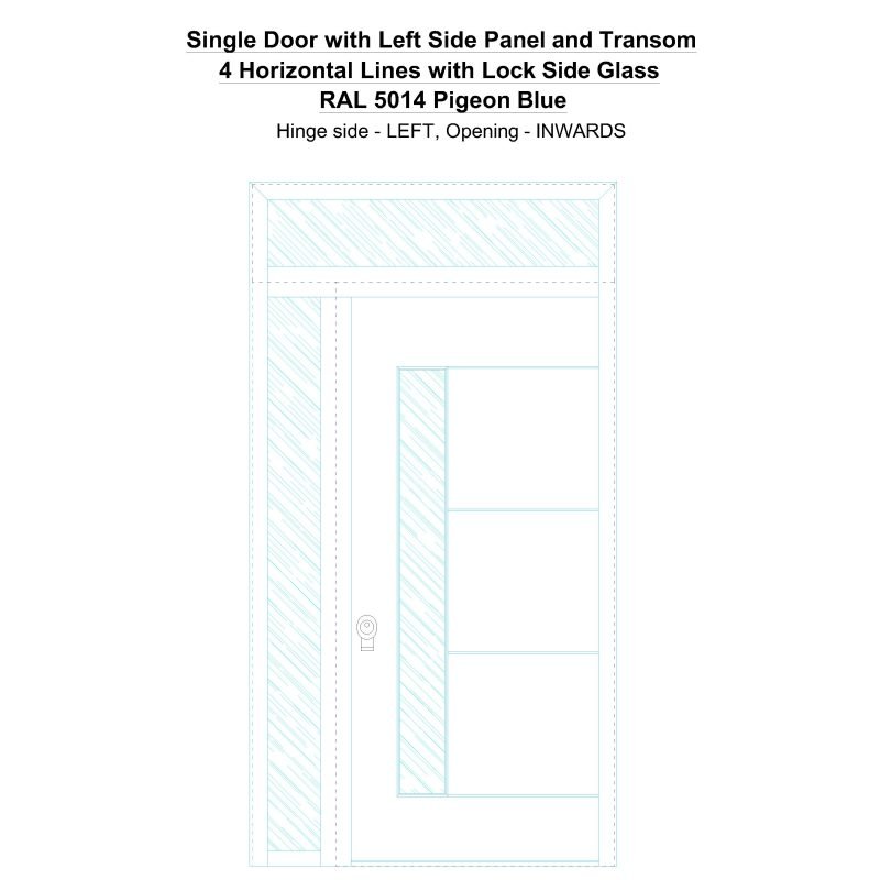 Sd1spt(left) 4 Horizontal Lines With Lock Side Glass Ral 5014 Pigeon Blue Security Door