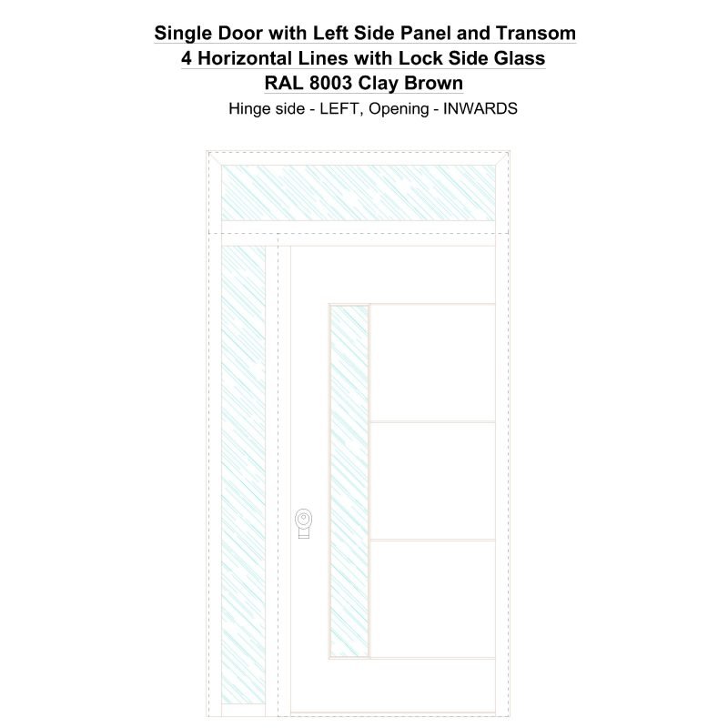 Sd1spt(left) 4 Horizontal Lines With Lock Side Glass Ral 8003 Clay Brown Security Door