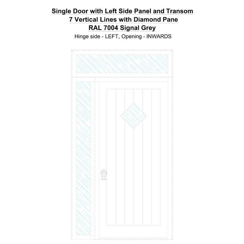 Sd1spt(left) 7 Vertical Lines With Diamond Pane Ral 7004 Signal Grey Security Door